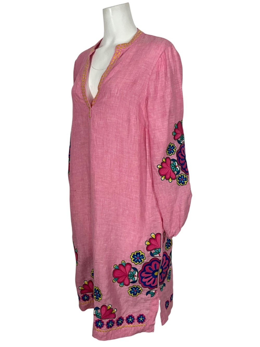 Boden Cleo Linen Dress 12L Pink Floral Embroidered Resortwear MISSING BELT - Picture 4 of 16